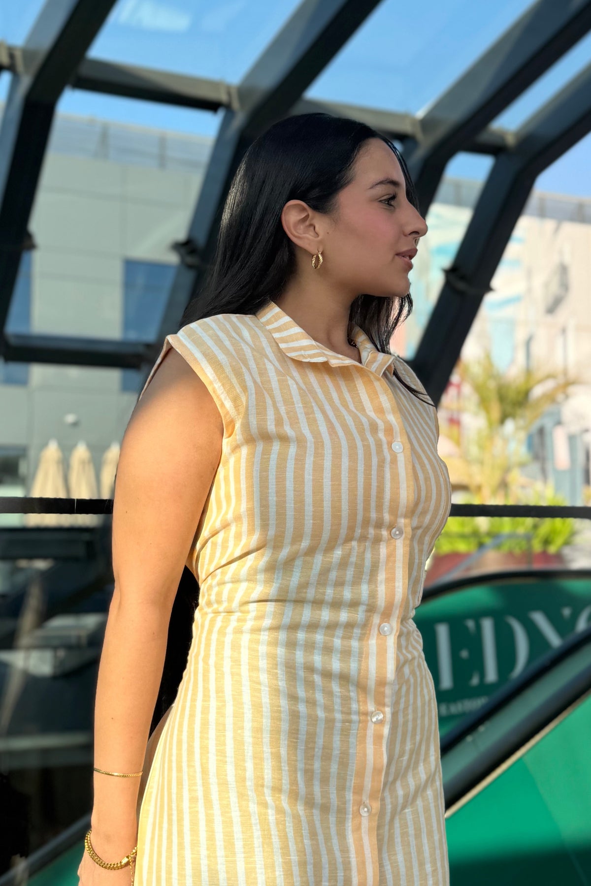 Linen Dress Striped Yellow