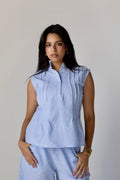 Pleated Linen Top Blue