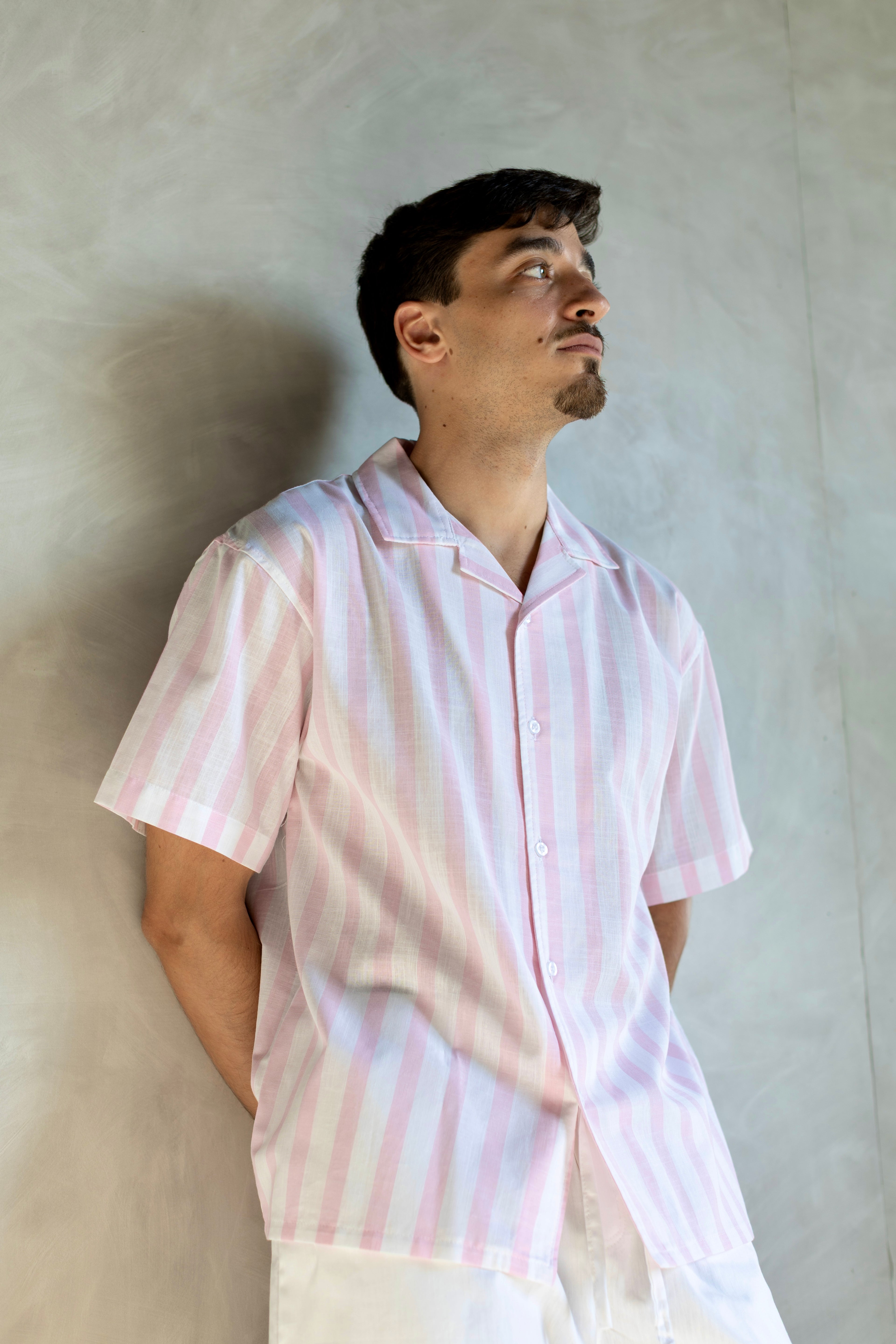Linen Box Fit Striped Pink Shirt