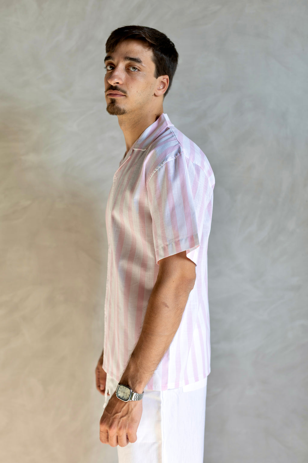 Linen Box Fit Striped Pink Shirt