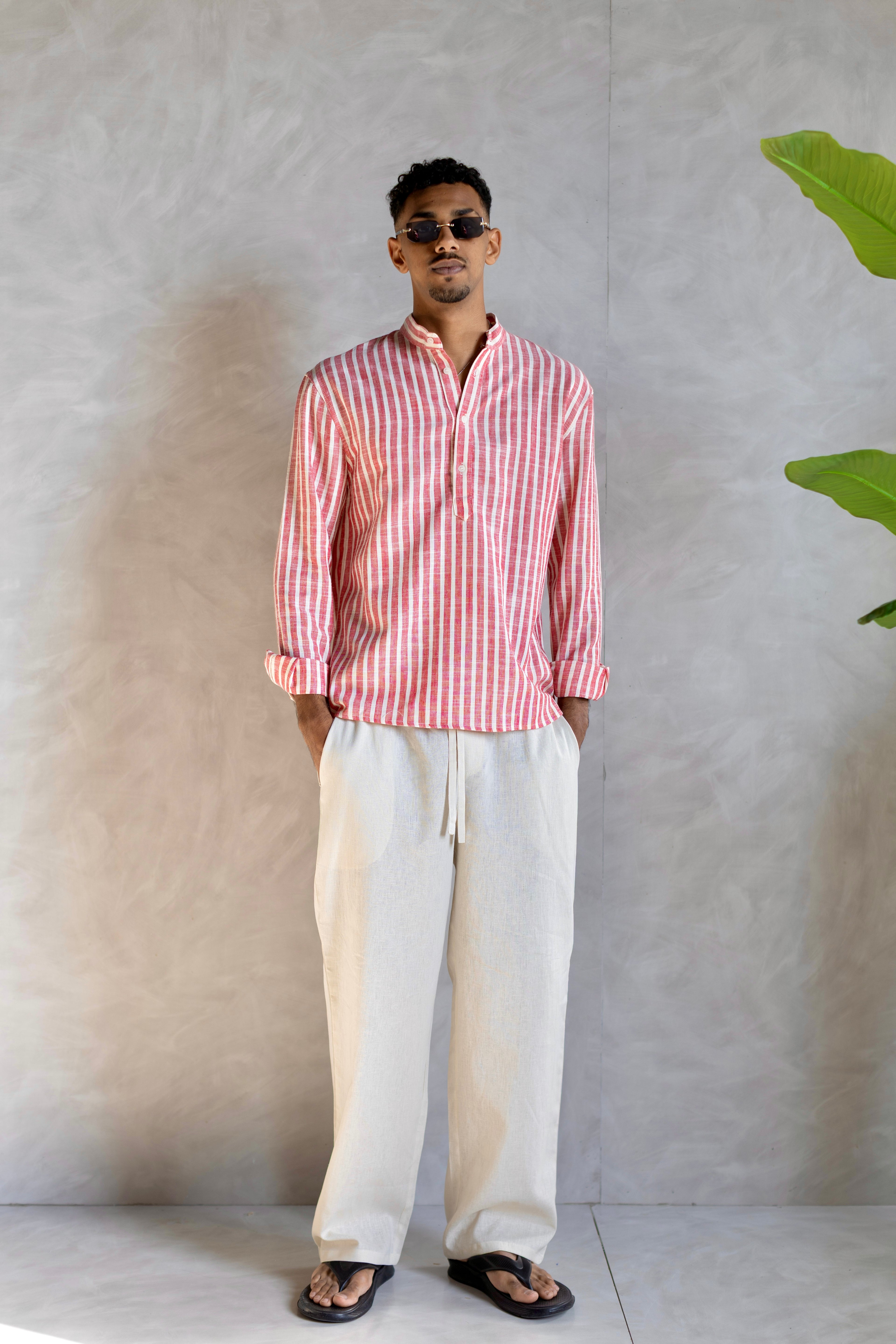 Linen Henly Striped Shirt Red