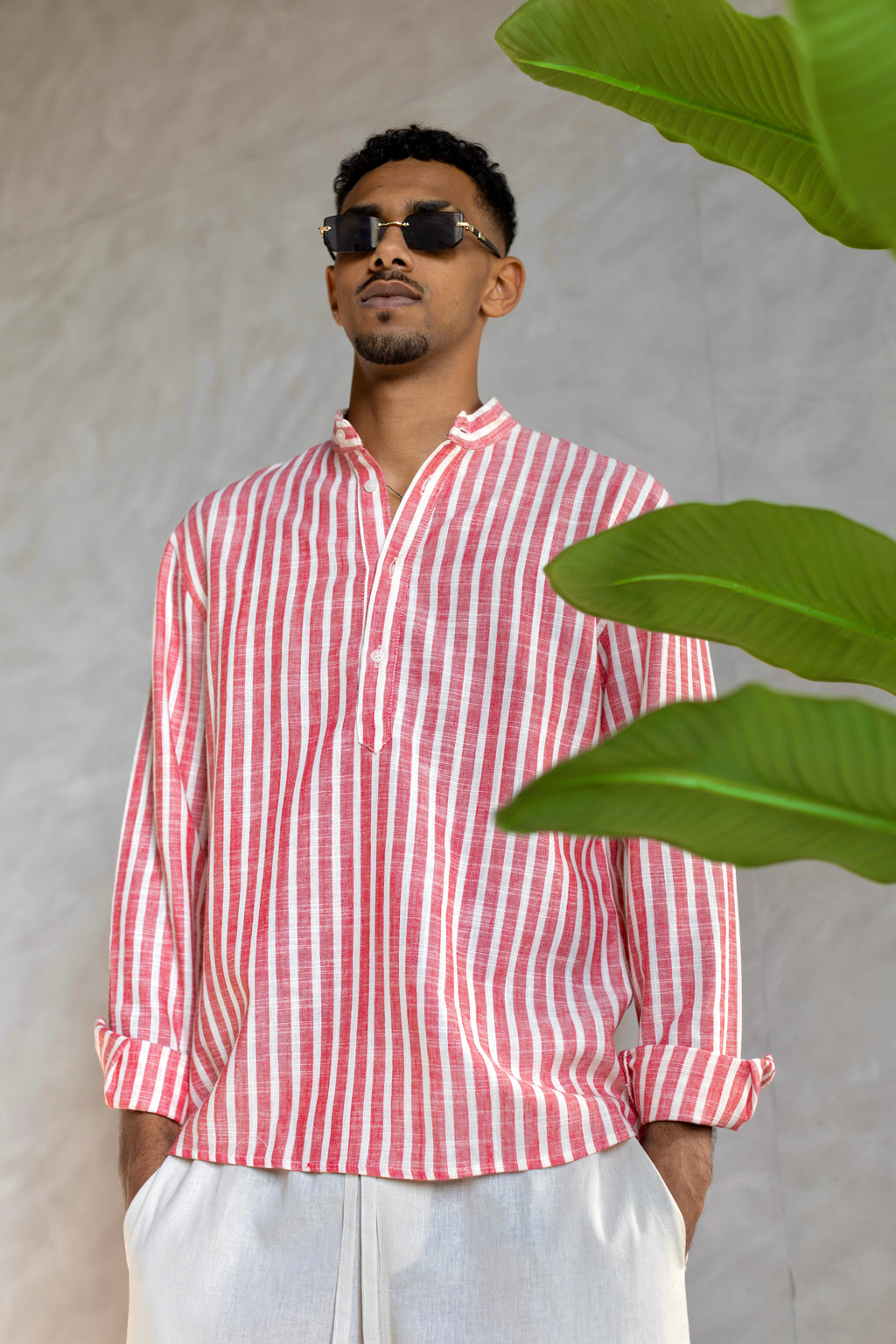Linen Henly Striped Shirt Red