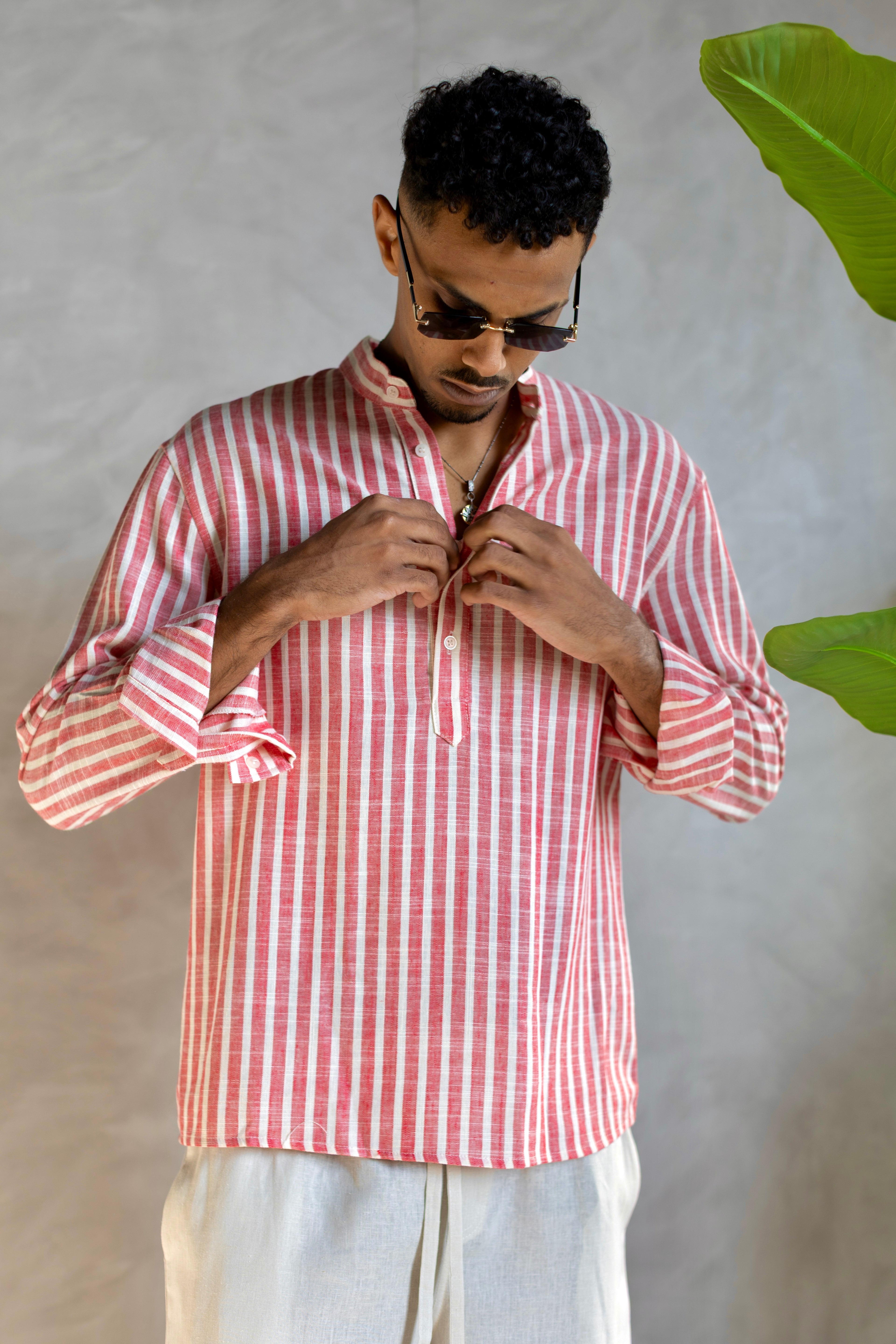Linen Henly Striped Shirt Red