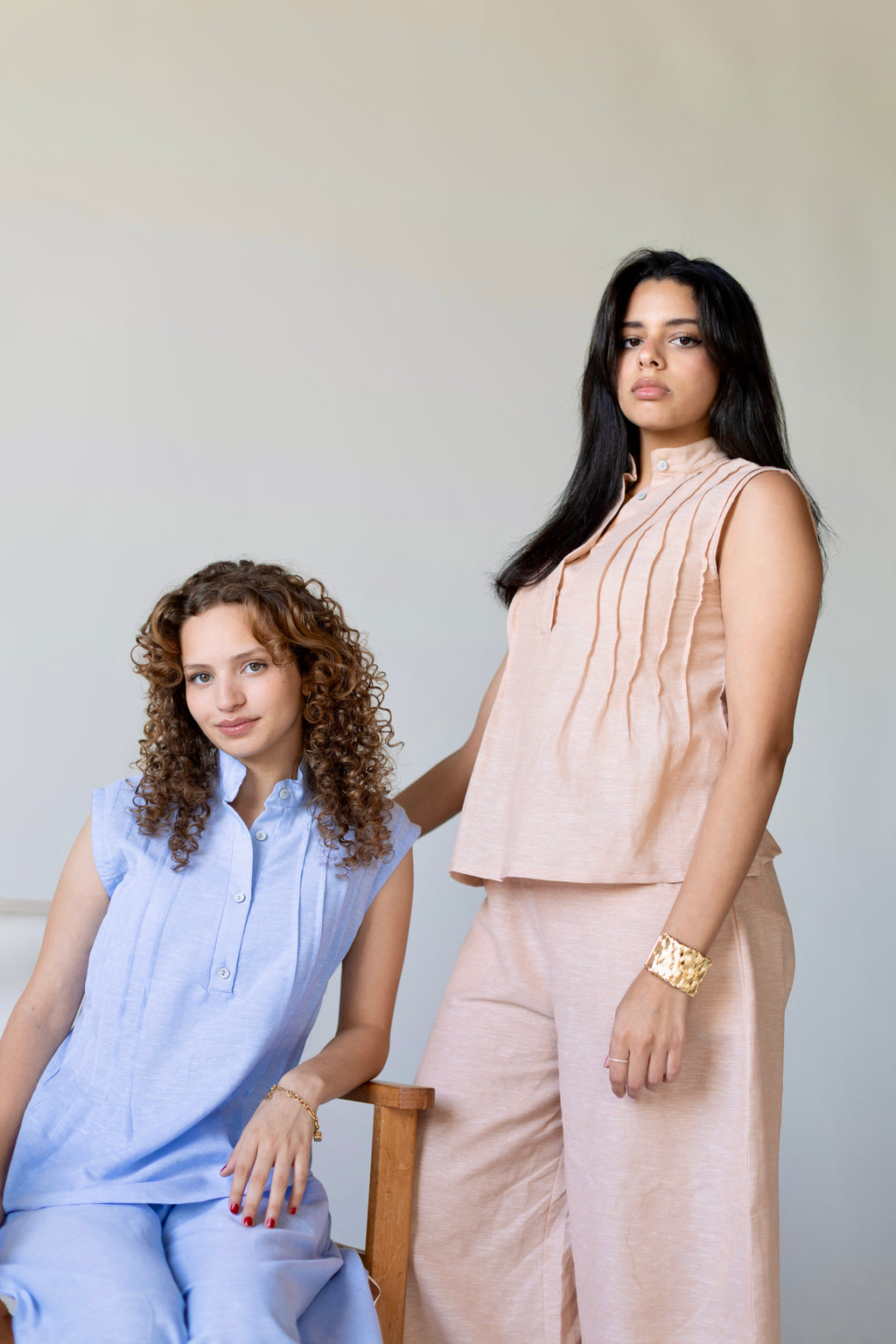 Pleated Linen Top Blue