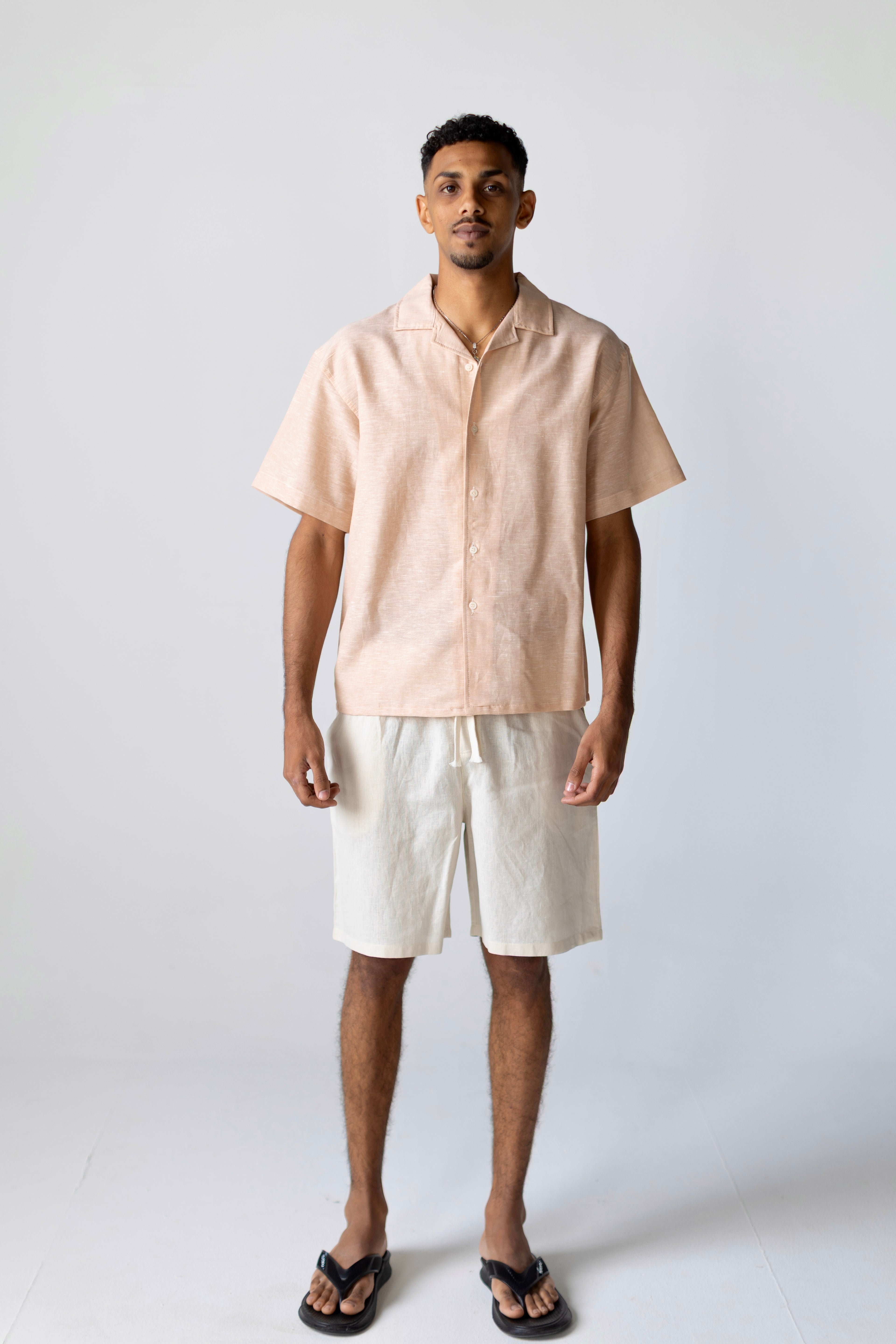 Linen Box Shirt Red Beige