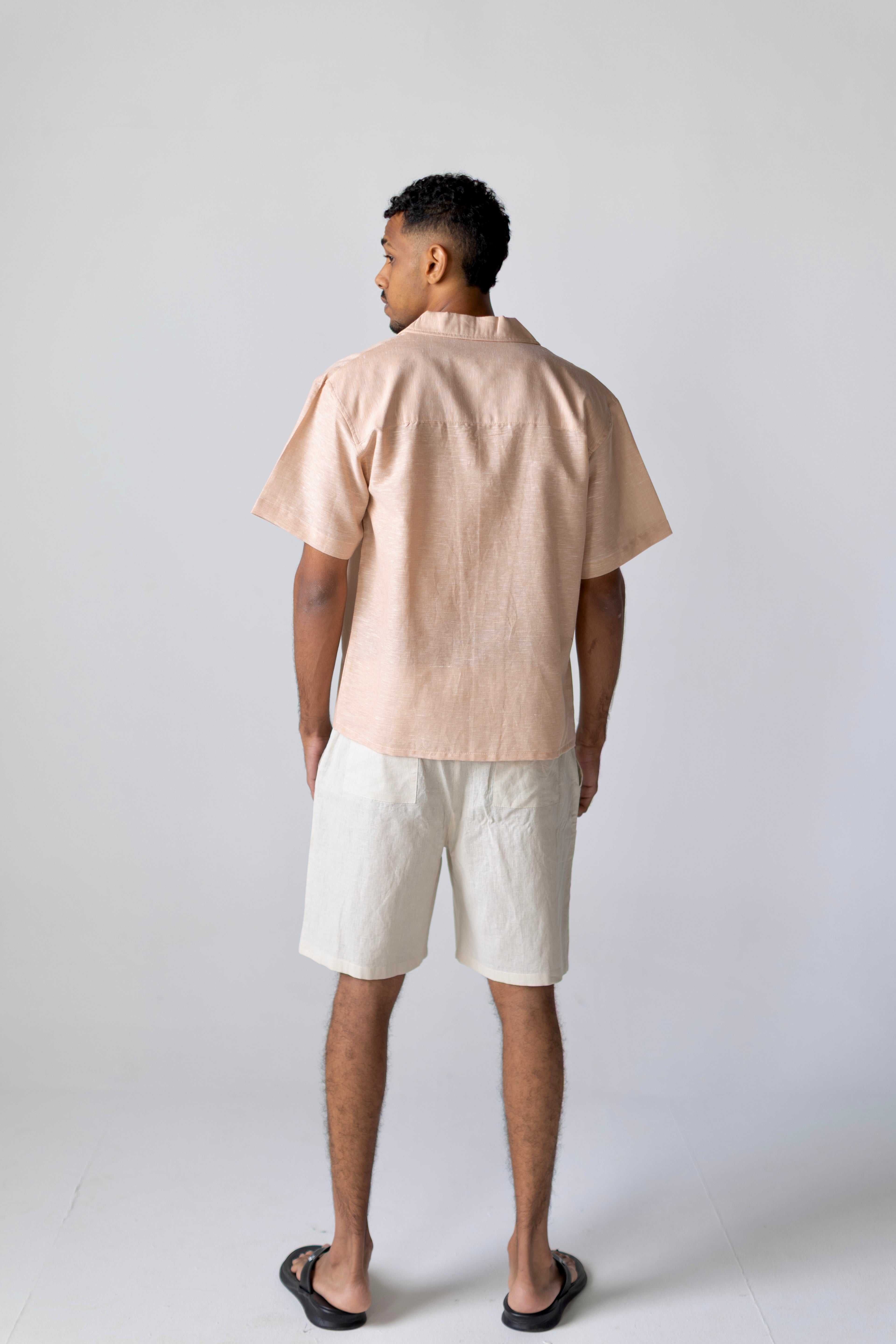 Linen Box Shirt Red Beige
