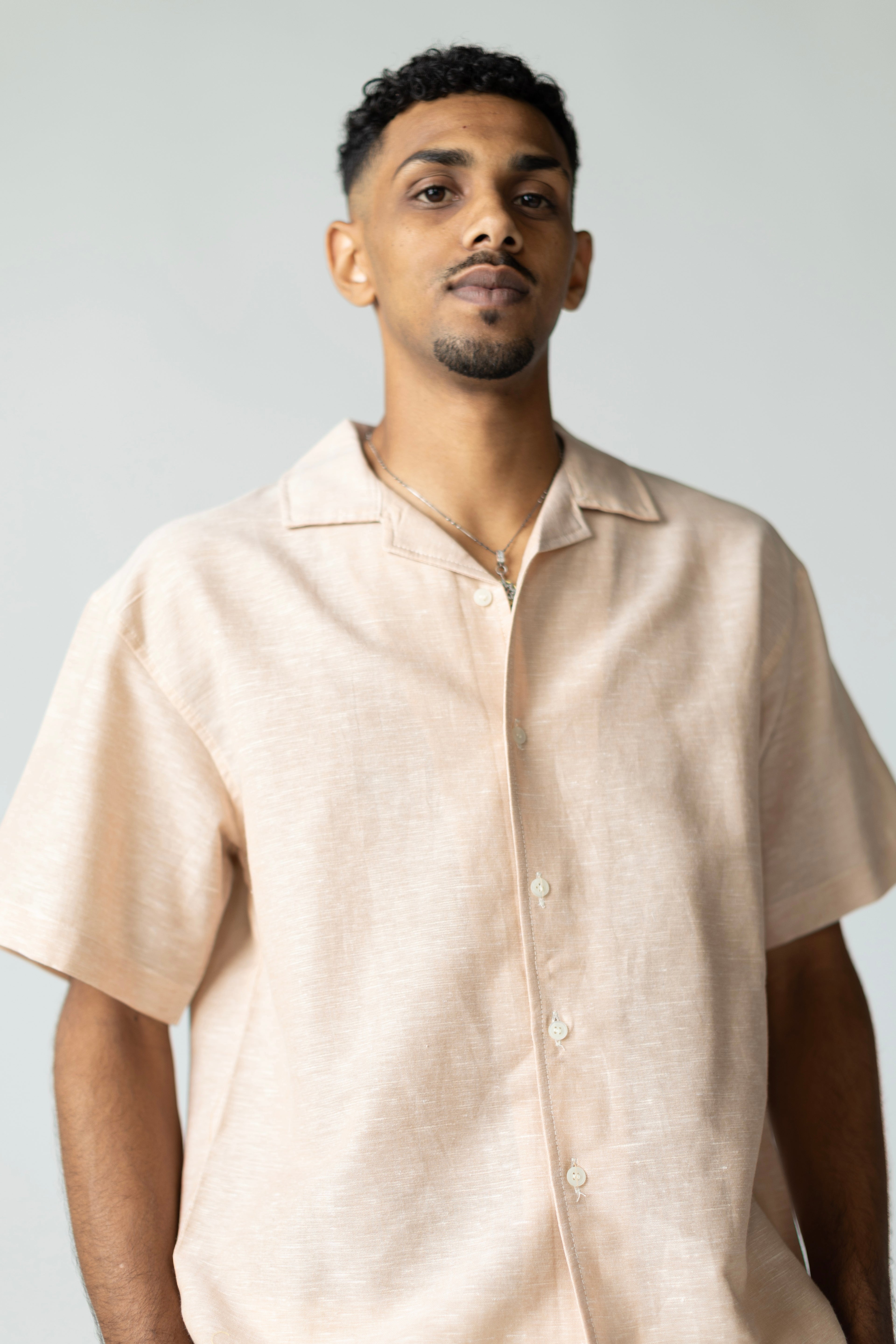Linen Box Shirt Red Beige