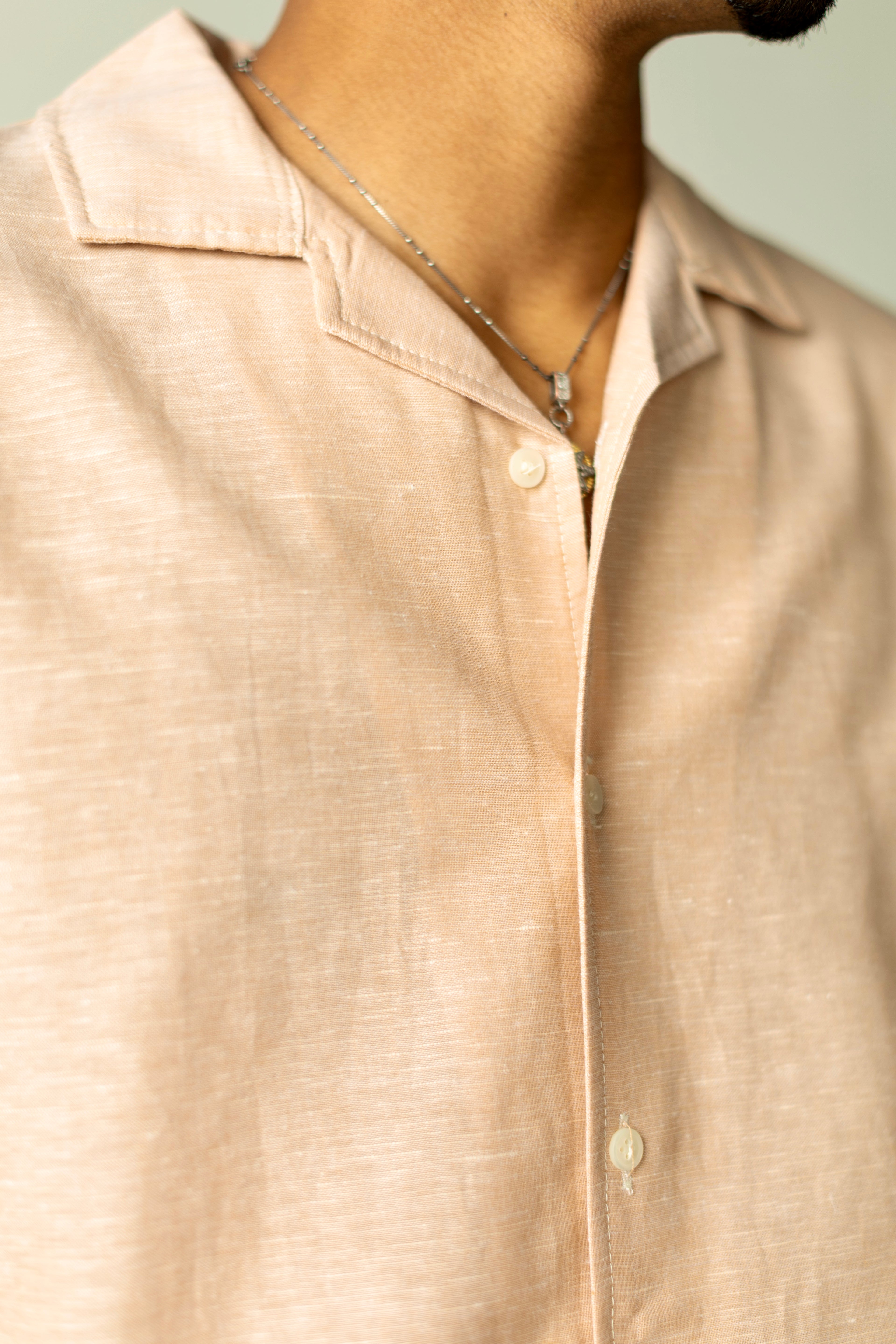 Linen Box Shirt Red Beige