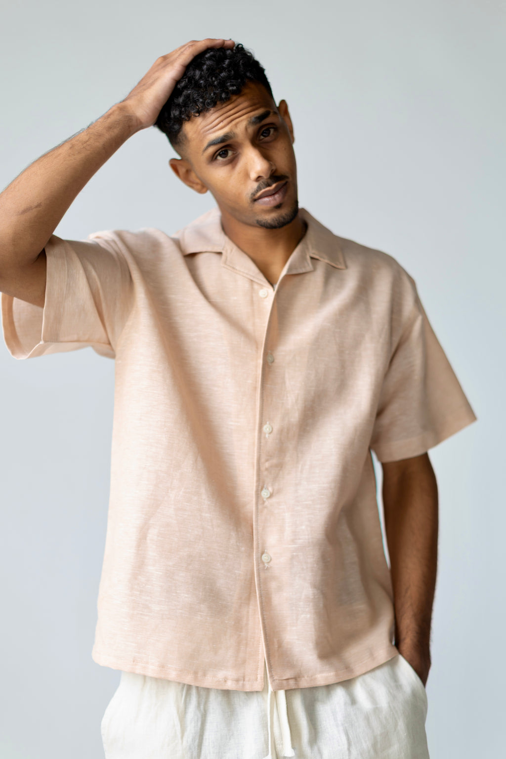 Linen Box Shirt Red Beige