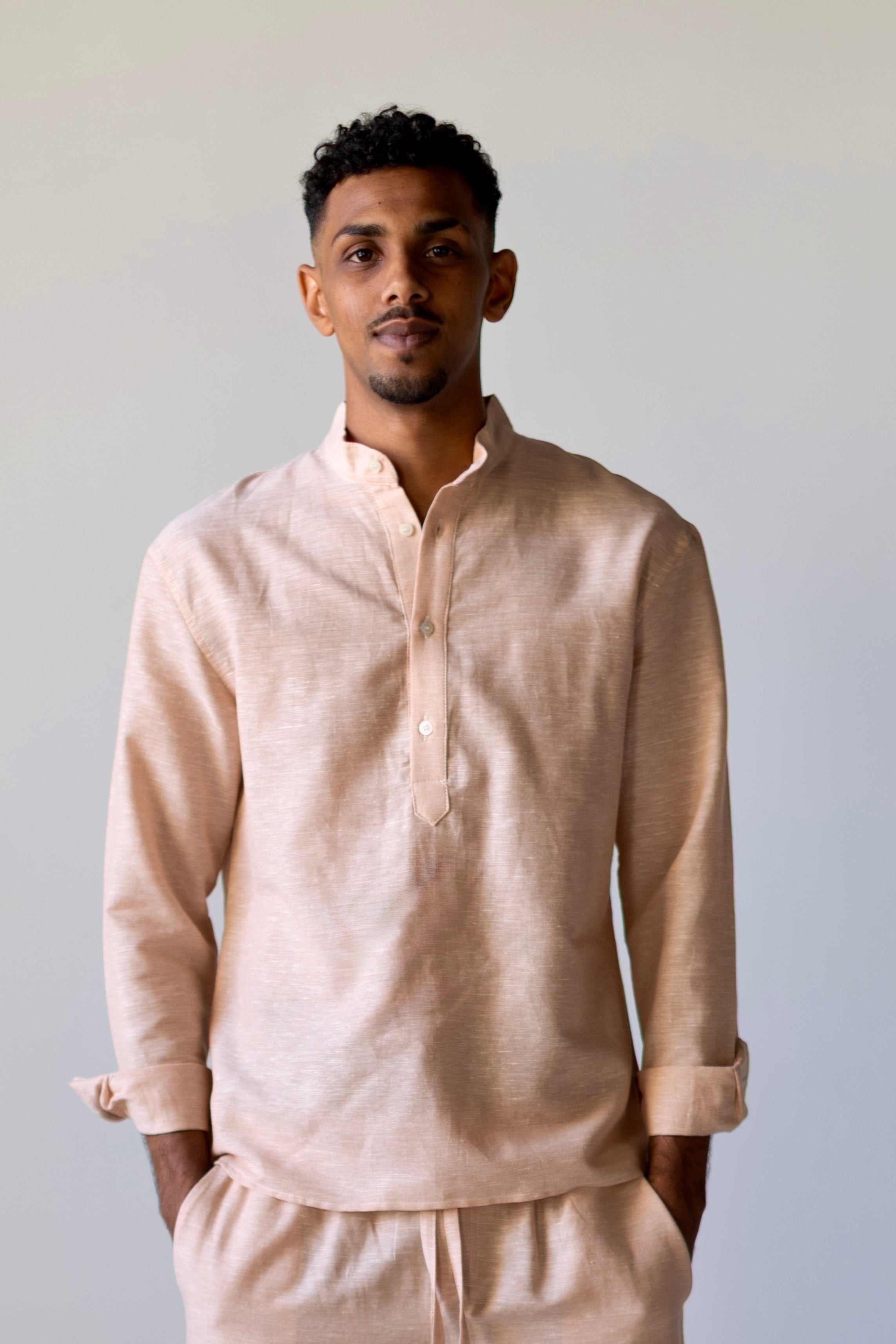 Linen Henly Shirt Red Beige