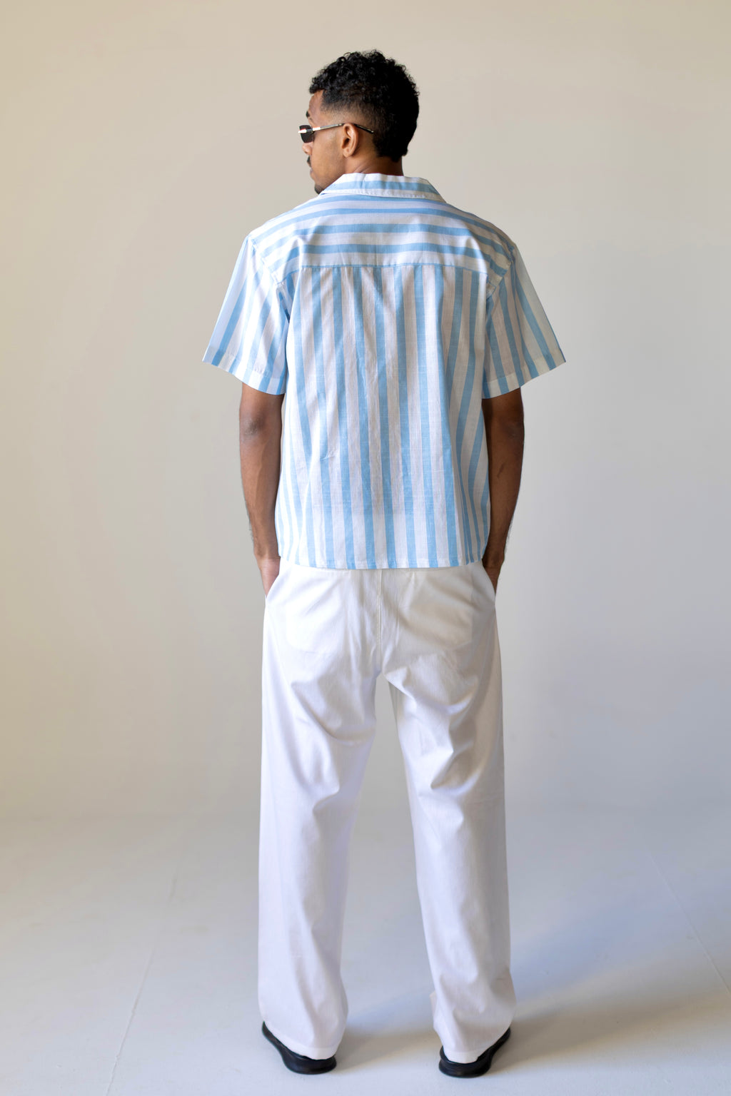 Linen Box Fit Striped Blue Shirt
