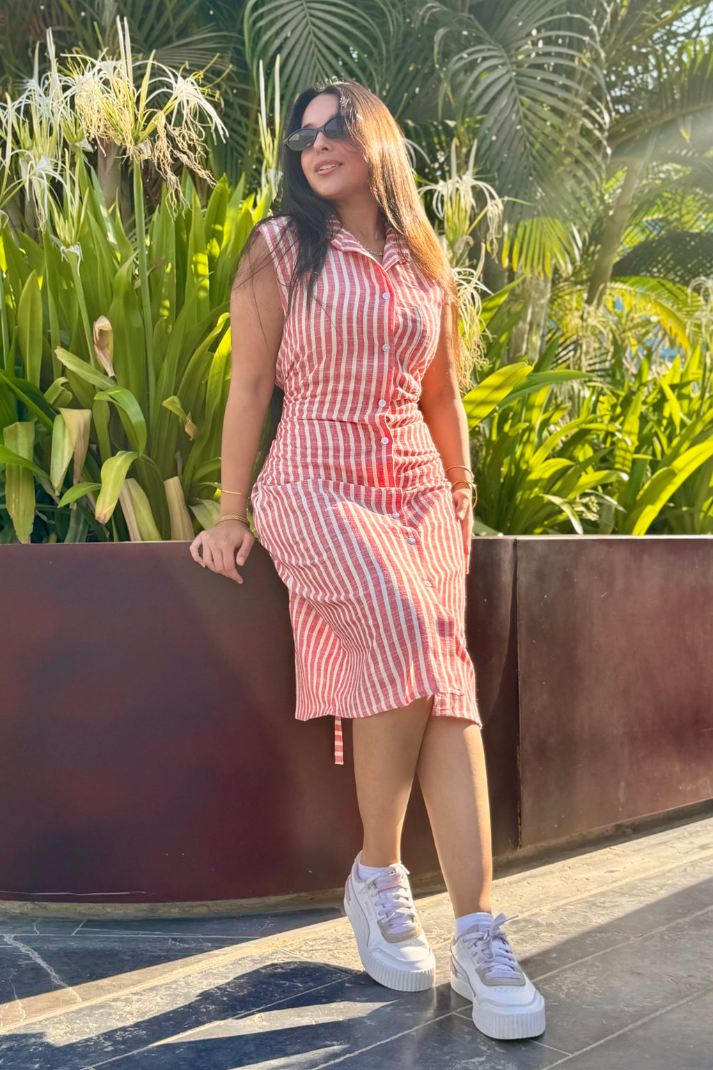 Linen Dress Striped Red