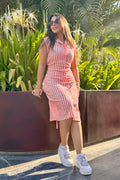 Linen Dress Striped Red