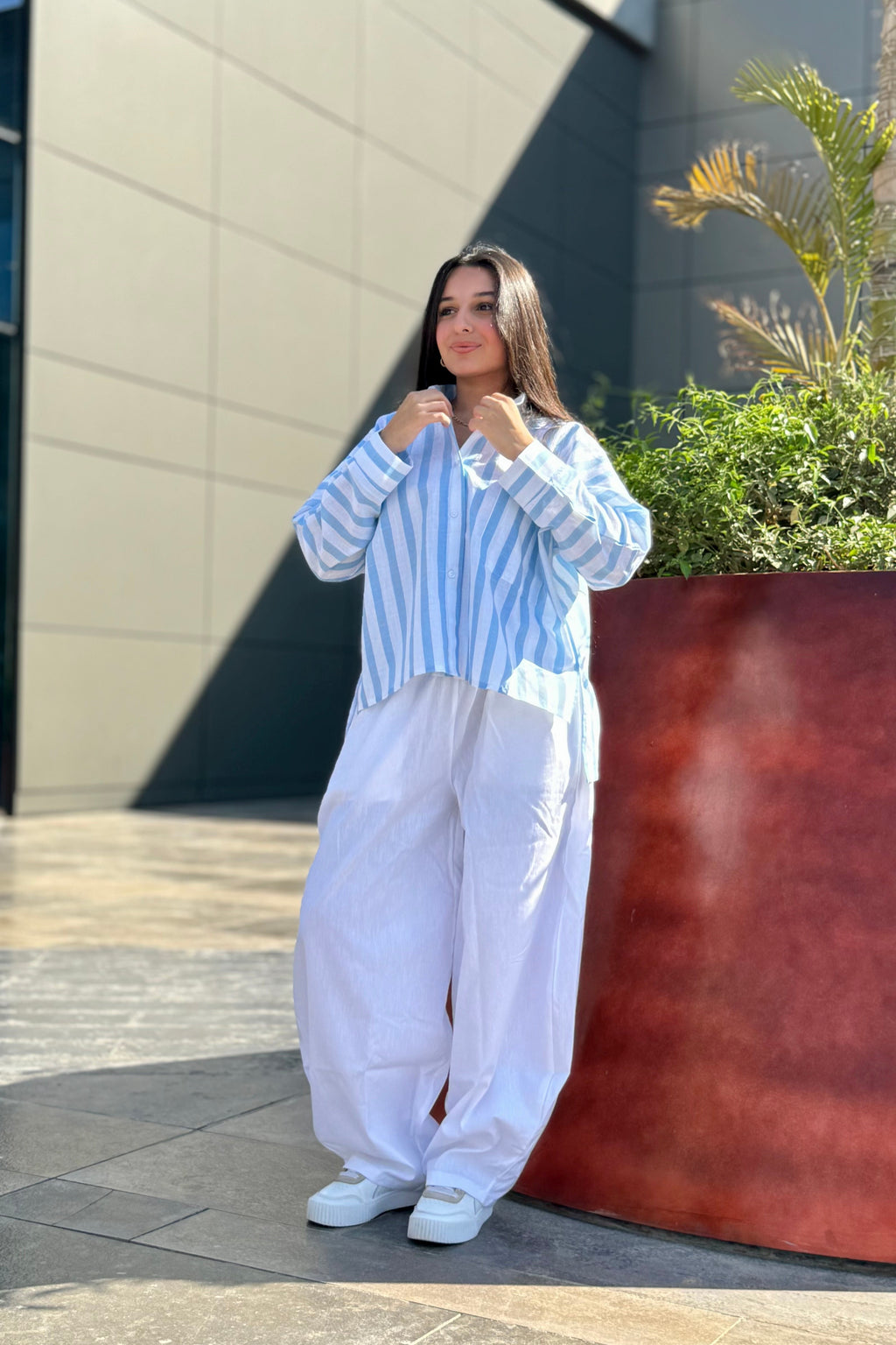 Linen Women Wide Pants White