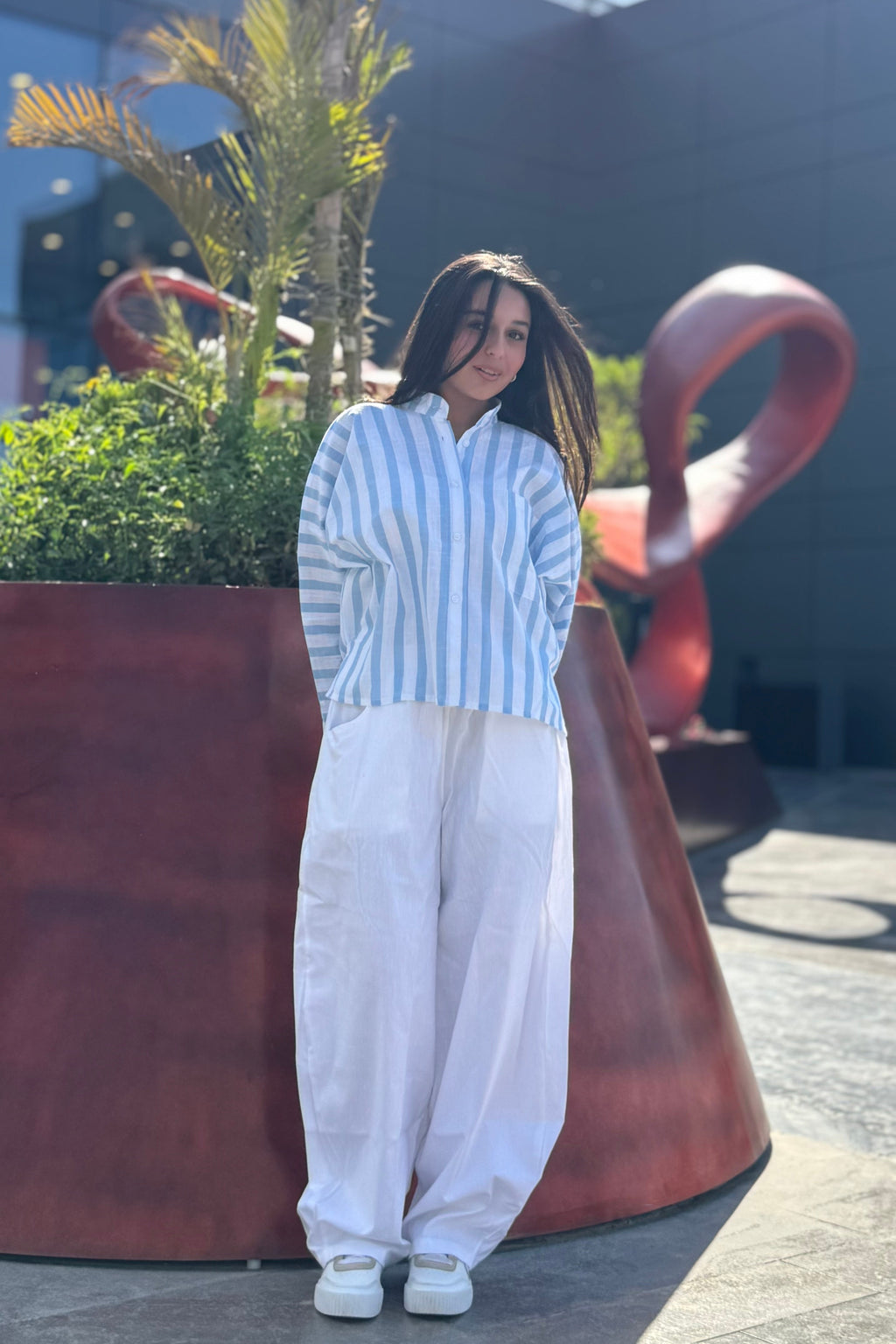 Linen Women Wide Pants White