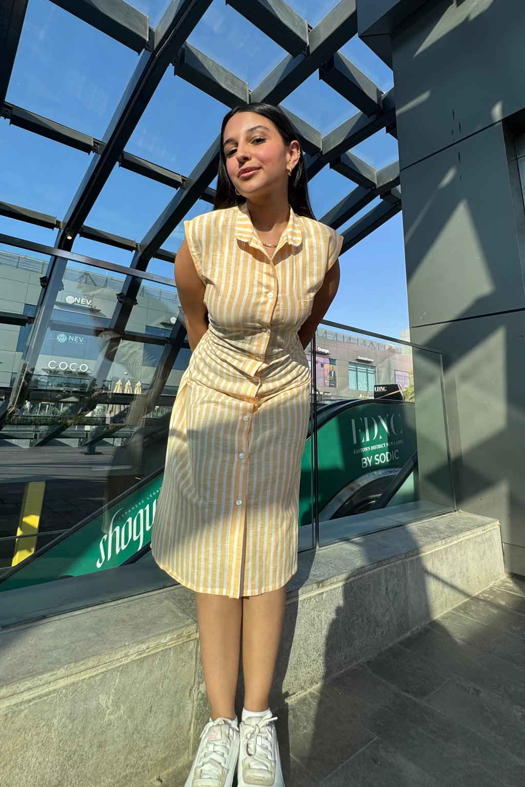 Linen Dress Striped Yellow