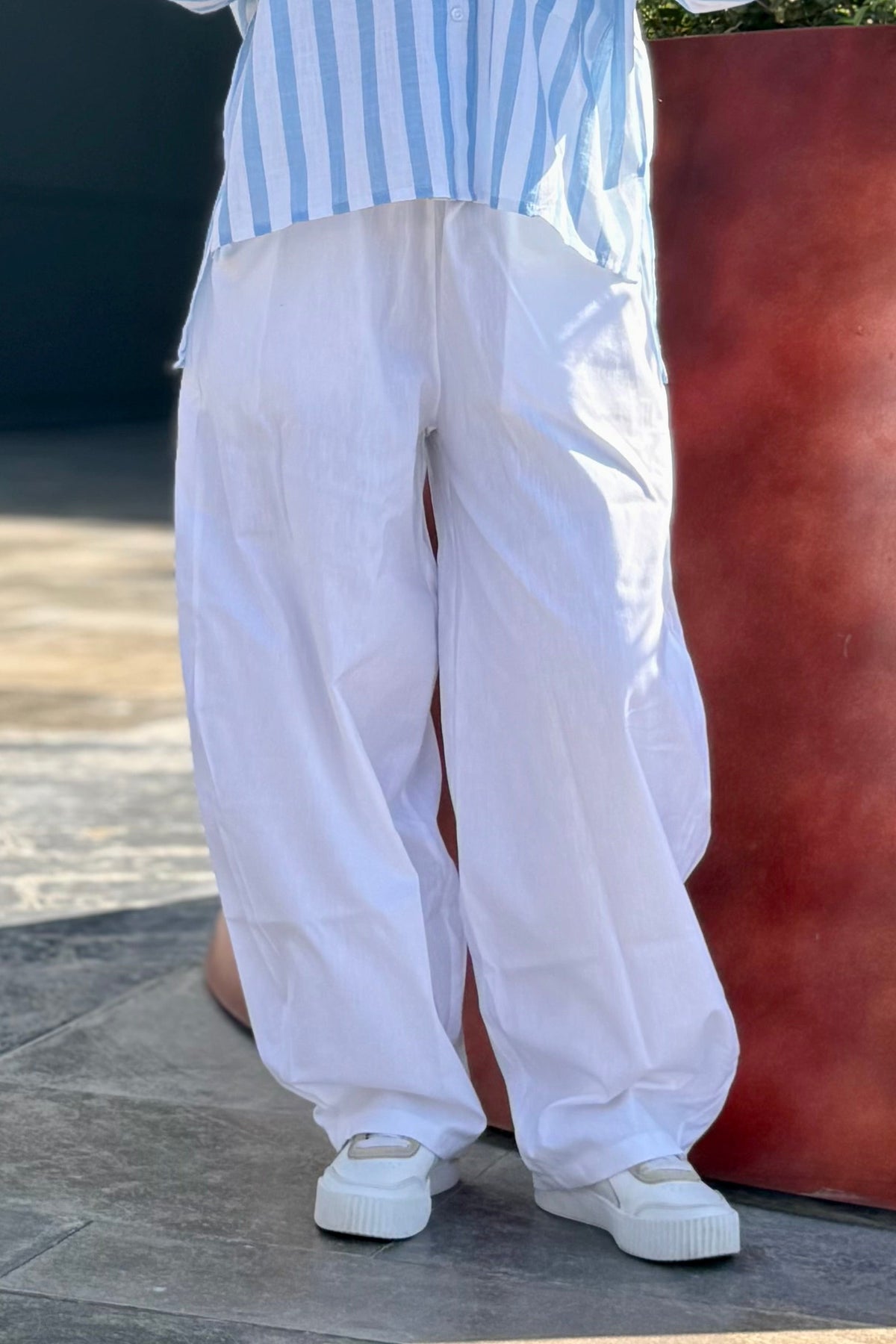 Linen Women Wide Pants White