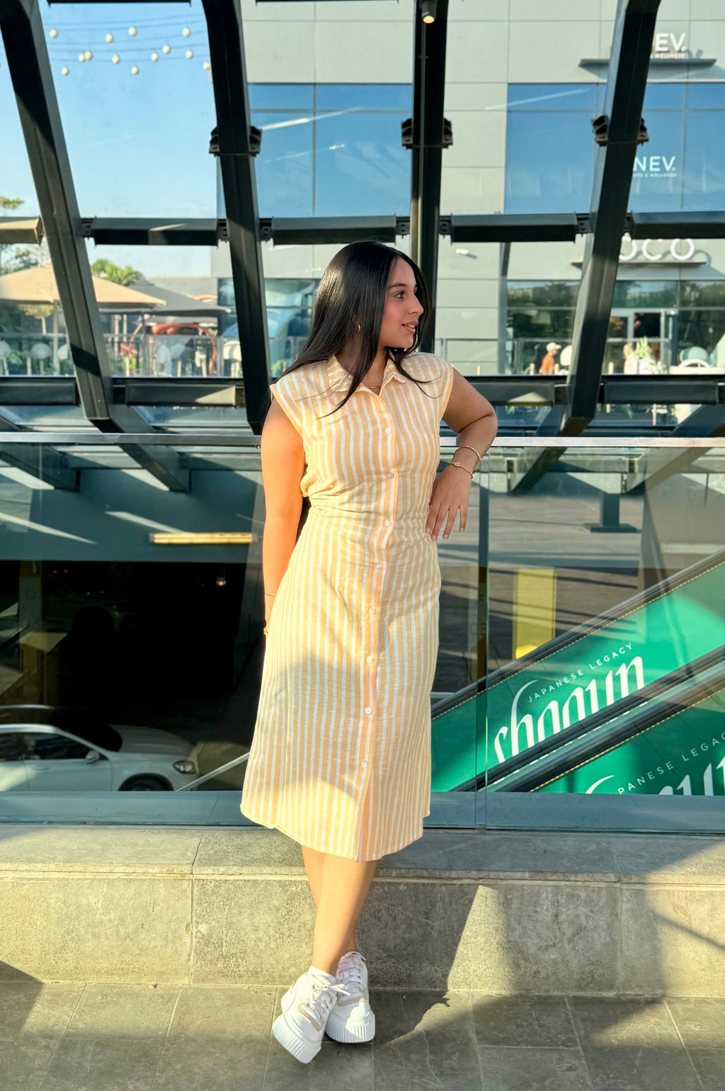 Linen Dress Striped Yellow